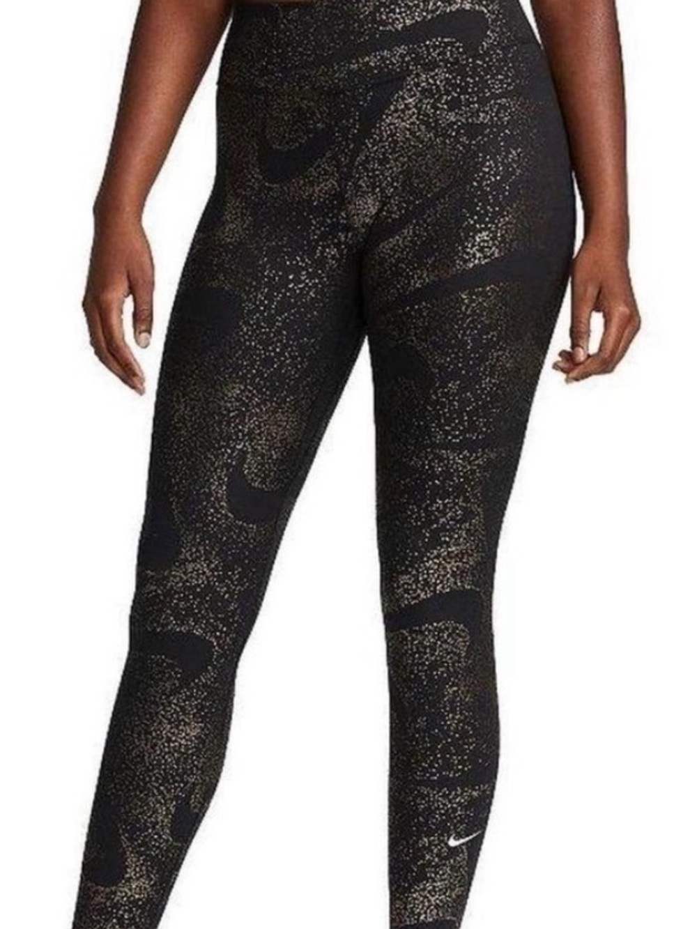 NEW Nike One Women Mid-Rise Foil Printed Leggings Black Gold XXL Tight Fit Ankle